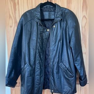Vintage black leather oversized coat